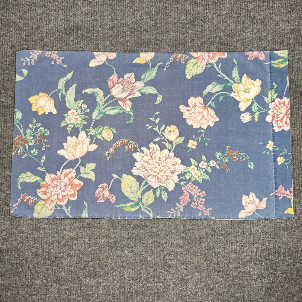 Vtg Springmaid Pillowcase 19x32 Percale Blue Floral Cottagecore Made in USA
